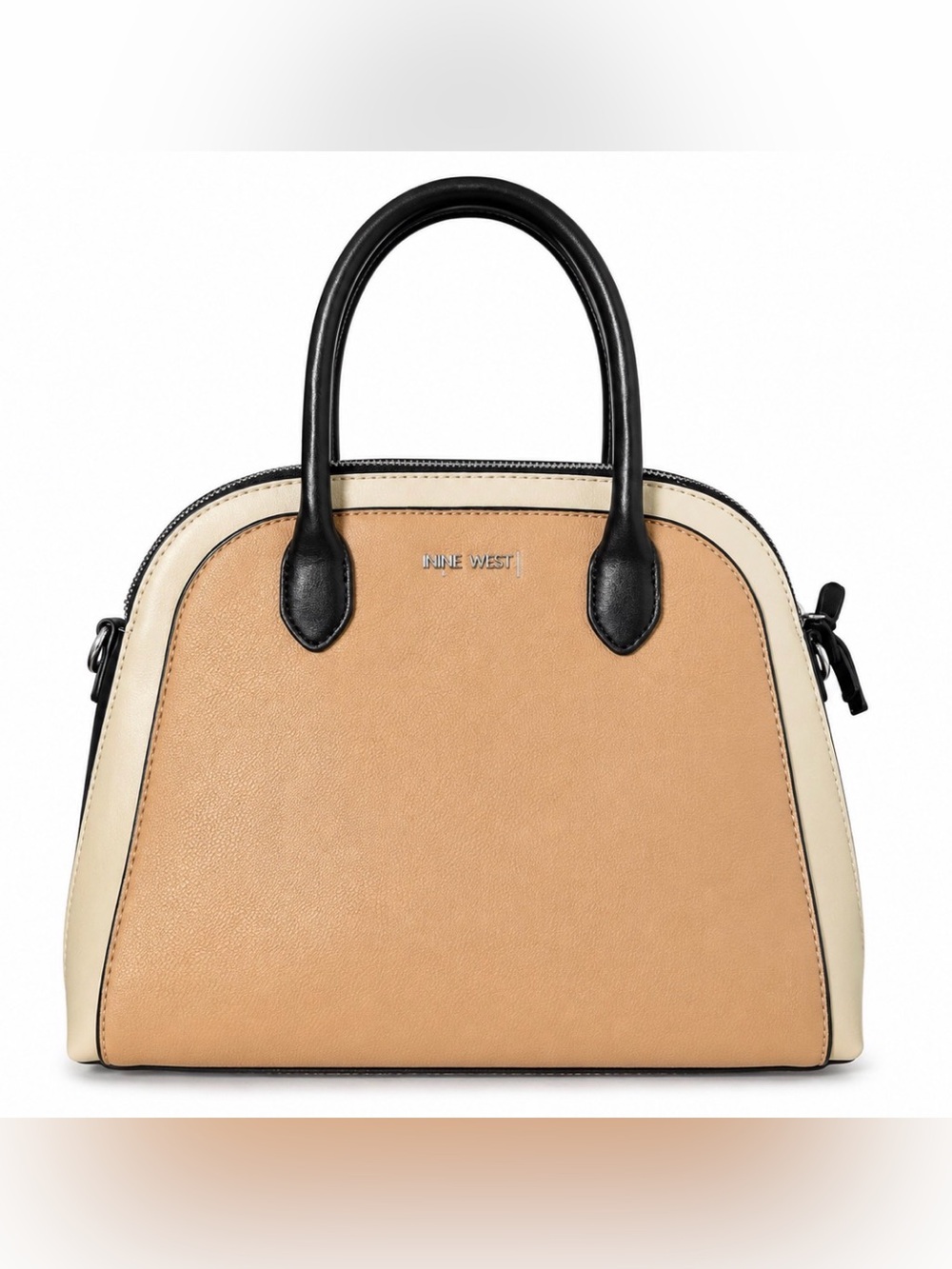 Nine West Gertrude Colorblock Dome Satchel Handbag Cream Tan Black